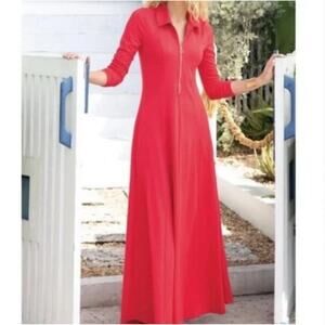 Soft Surroundings Maxi Dress Petite Size L Coral Pink Long Sleeve Pockets 3C889